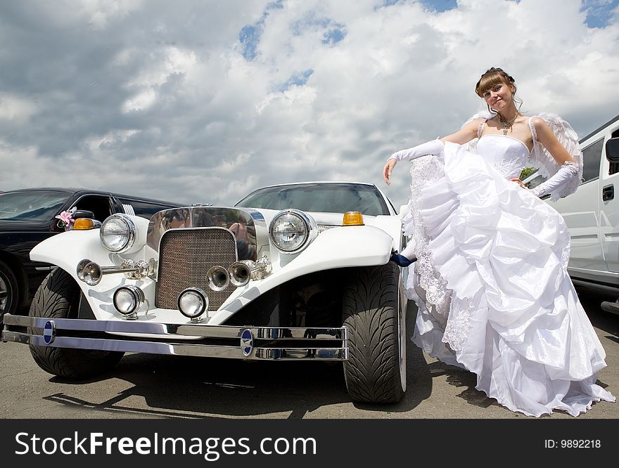 Beauty Bride Woman With Limousine