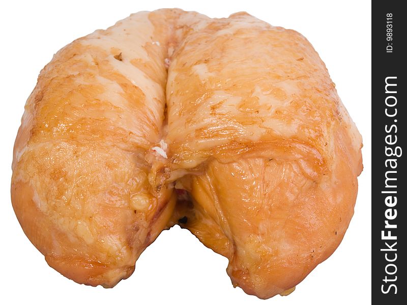 Smoked chicken breast on a white background