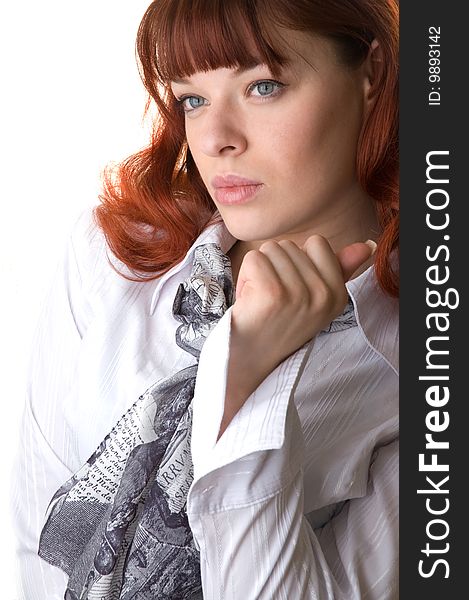 Red haired woman wearing a blouse