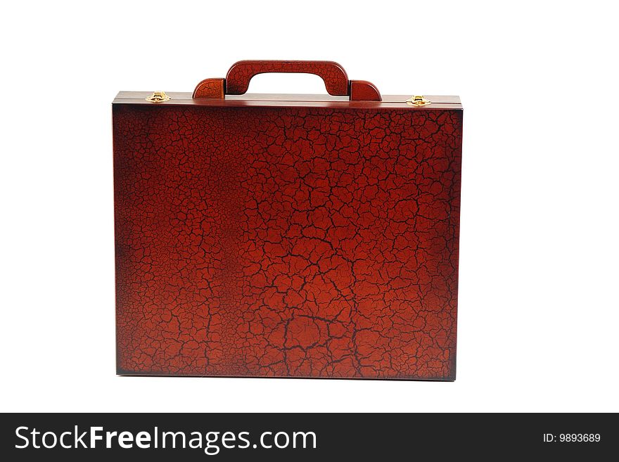 Wooden suitcase on a white background