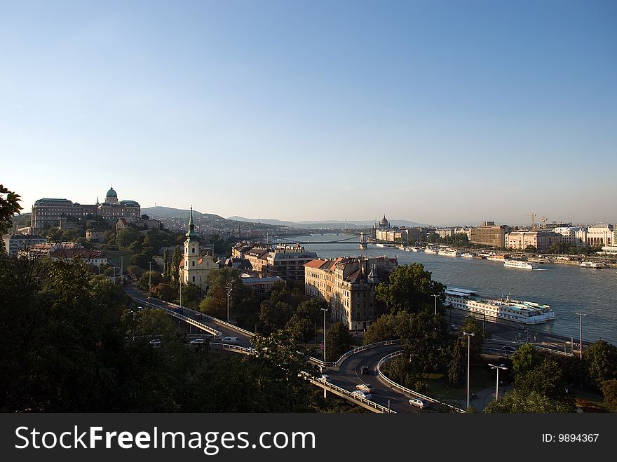 View of danube river and budapest buildings. View of danube river and budapest buildings