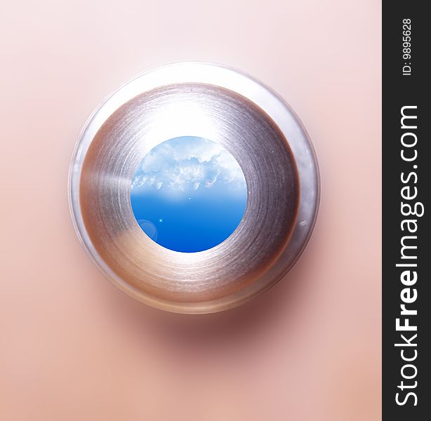 Silver lock over wooden background with blue sky. Silver lock over wooden background with blue sky
