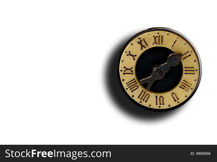 Old clock with roman numbers on white background