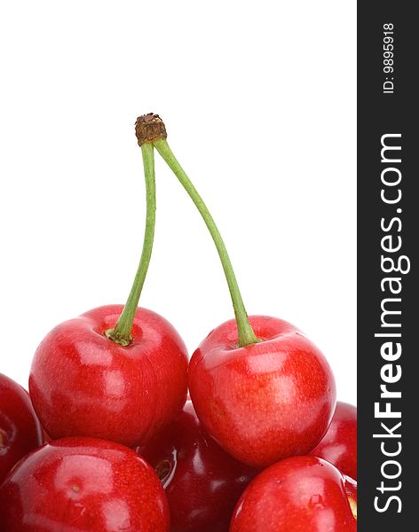 Red cherries isolated on the white background