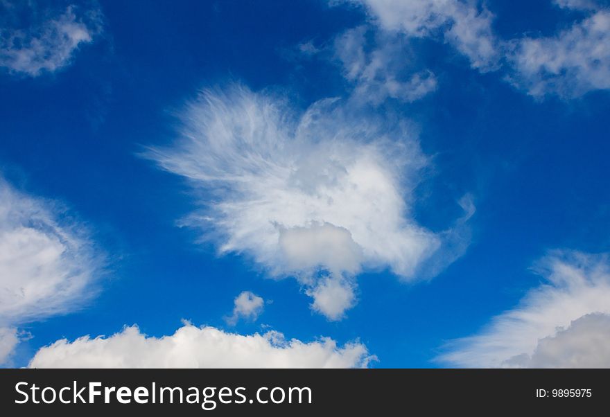 White cumulus clouds in blue sky