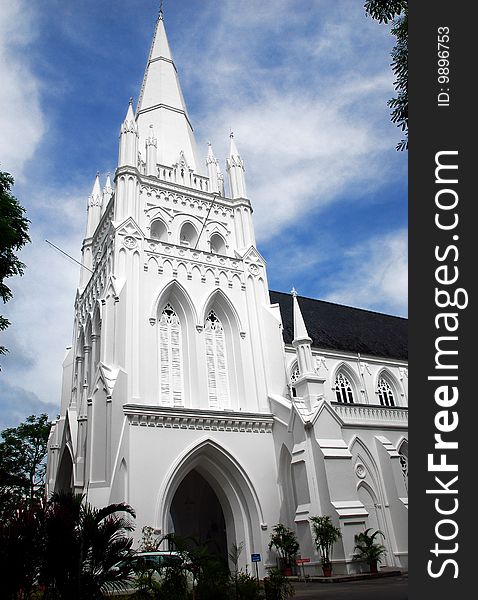 The neo-gothic English style tower and entrance portico to St. Andrew's Cathedral built from 1856-1862 - Xu Lei Photo / Lee Snider Photo Images. The neo-gothic English style tower and entrance portico to St. Andrew's Cathedral built from 1856-1862 - Xu Lei Photo / Lee Snider Photo Images.