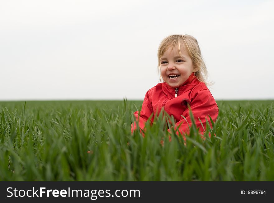 Little beautiful girl in the green grass. Little beautiful girl in the green grass