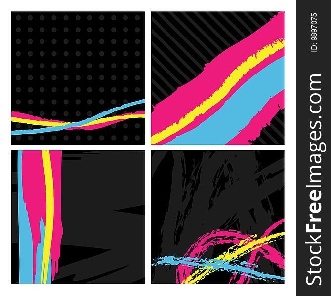 Abstract black squares with cmyk shapes. Abstract black squares with cmyk shapes