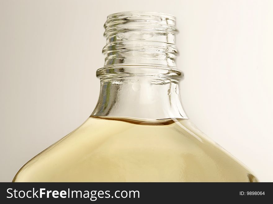 Closeup of an open bottle of alcohol