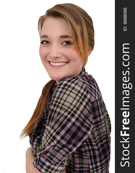 Portrait of a beautiful young girl isolated on a white background