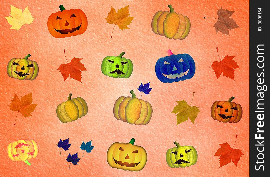 Happy halloween background with pumpkins and fall dead leaves. Happy halloween background with pumpkins and fall dead leaves.
