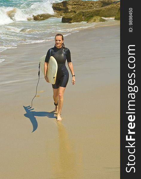 Female surfer in san diego, california