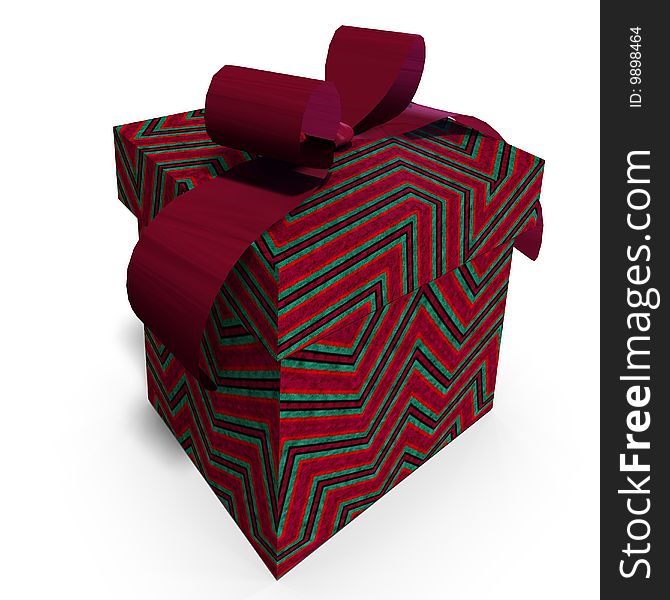 A colorful giftbox with a bow. 3D render with clipping path and shadow over white