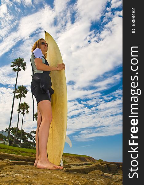 Female surfer in san diego, california