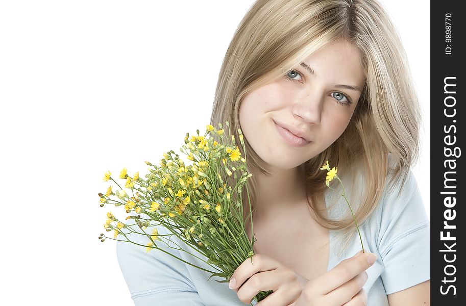 Young Happy Woman With Bouquet