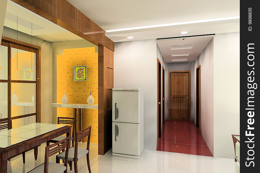 A kind of kitchen and corridor design. A kind of kitchen and corridor design