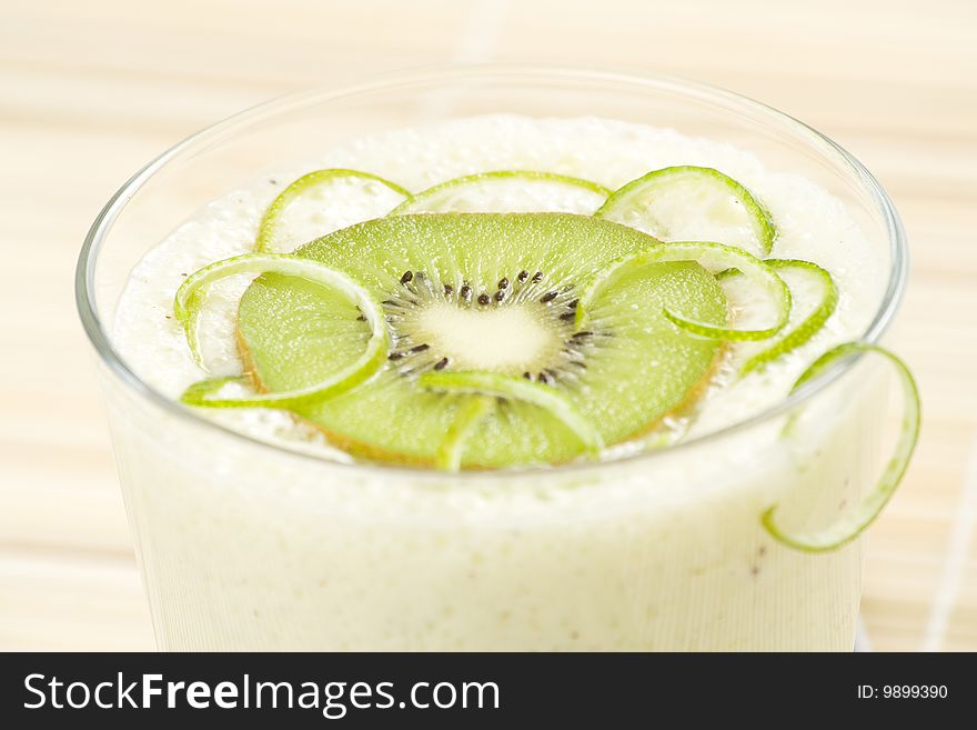 Refreshment and creamy milkshake kiwi and lime isolated. Refreshment and creamy milkshake kiwi and lime isolated