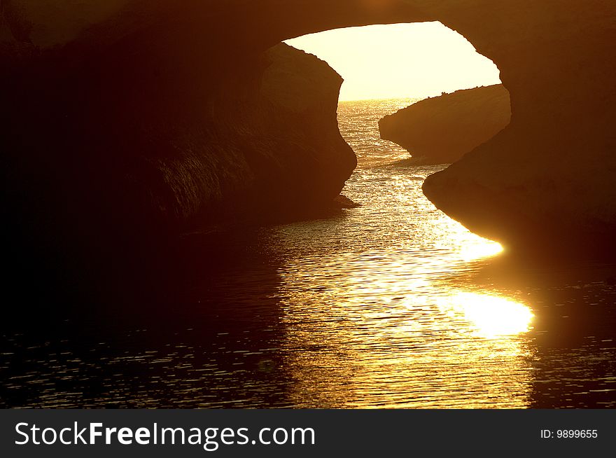 Sunset over the sea on mediterranean island. Sunset over the sea on mediterranean island