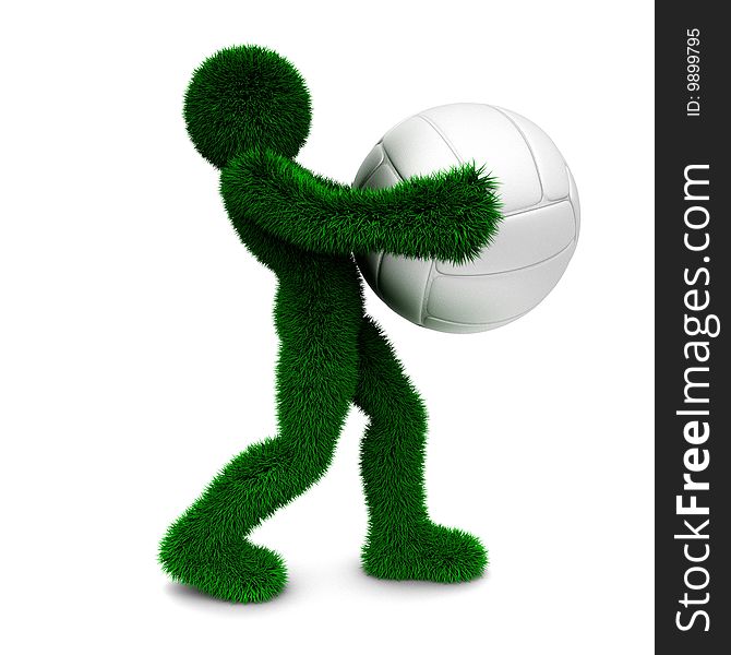 3D man holds the ball isolated on white.