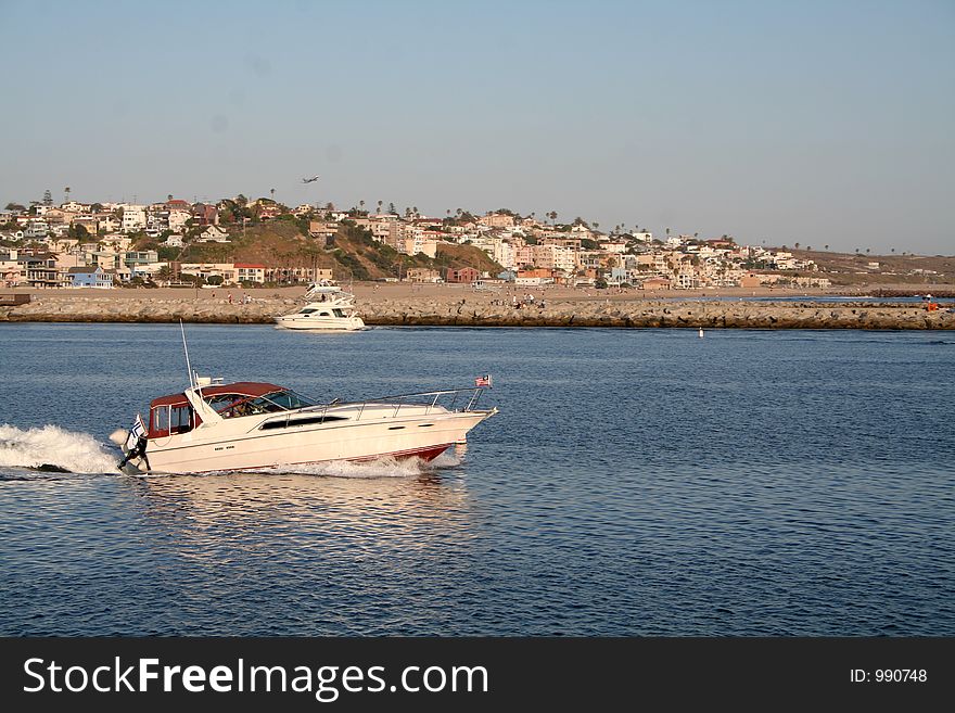 Motor boat in channel, Marina del Rey