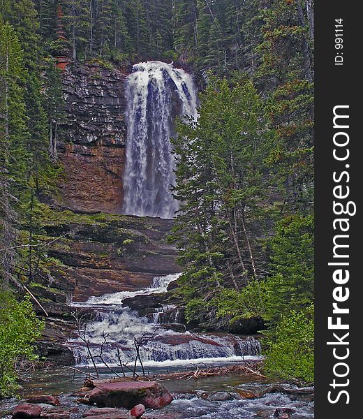 This image of the waterfall was taken from a trail in Glacier National Park near St Mary. This image of the waterfall was taken from a trail in Glacier National Park near St Mary.