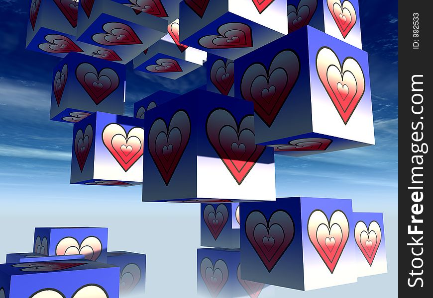 A set of cubed  heart's for romantic concepts. A set of cubed  heart's for romantic concepts.