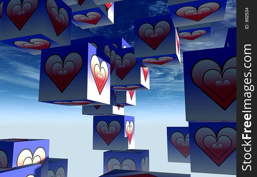 A set of cubed  heart's for romantic concepts. A set of cubed  heart's for romantic concepts.