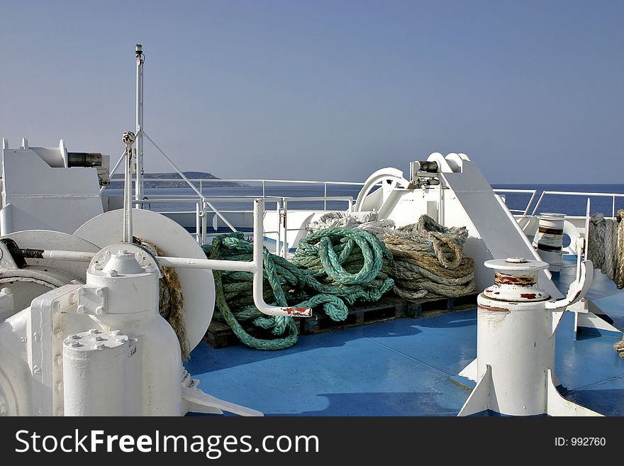 Ropes on board the ferry between Malta and Gozo.