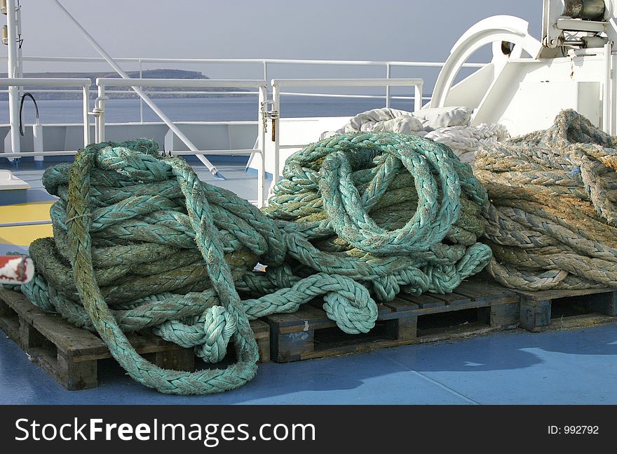 Close-up of ropes on board the ferry between Malta and Gozo. Close-up of ropes on board the ferry between Malta and Gozo.