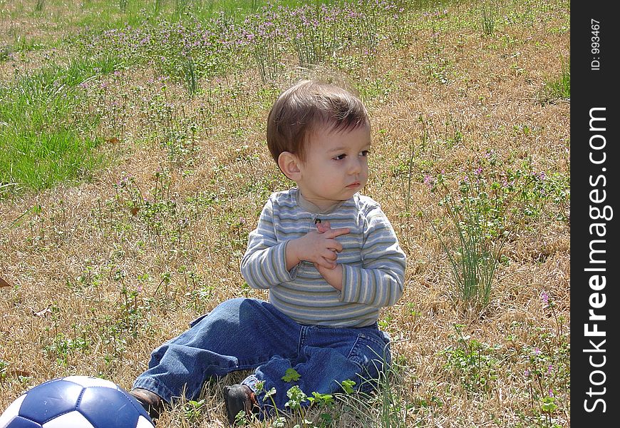 Toddler boy in field. Toddler boy in field