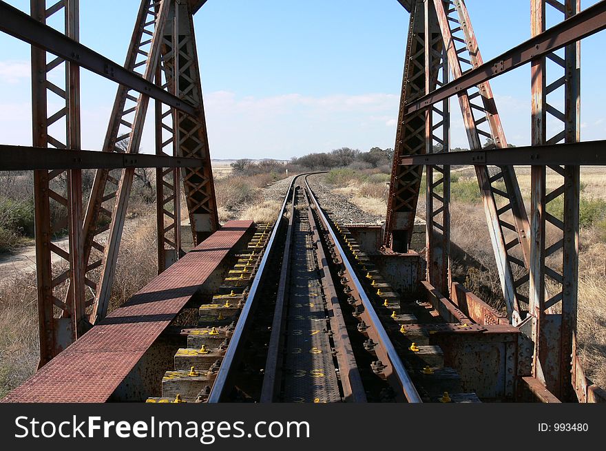 View from railroad bridge onto tracks