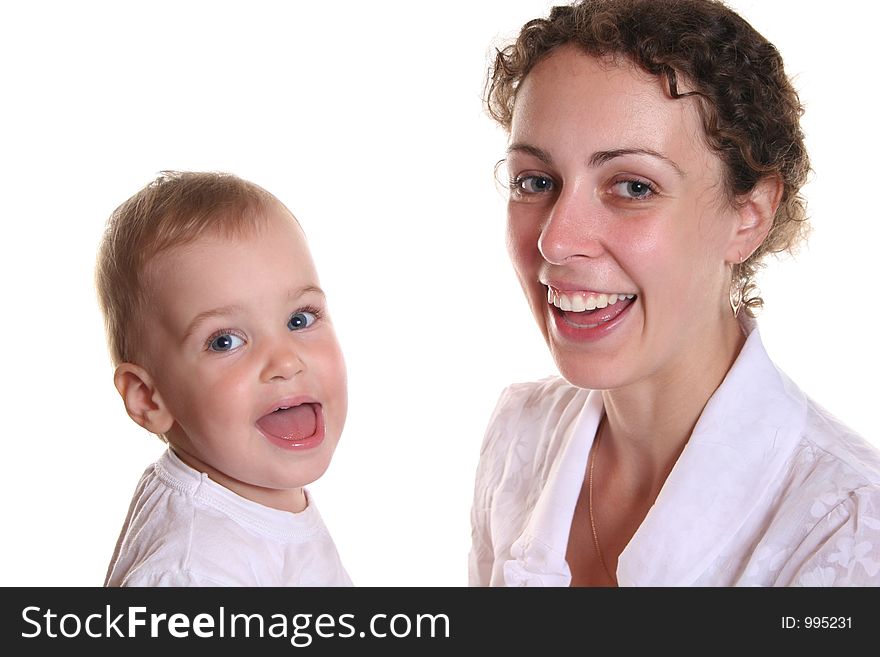 Happy mother and baby isolated