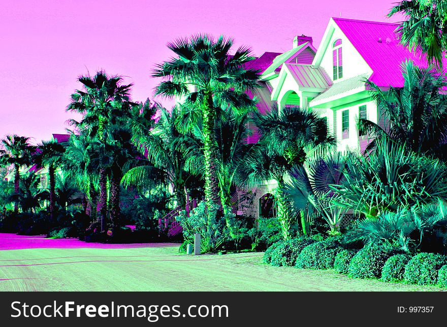 Funky colors on a tropical housing scene. Funky colors on a tropical housing scene.