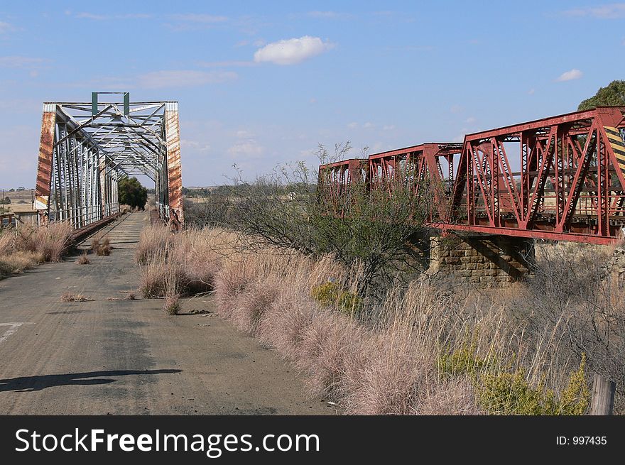 Road and railroad bridge. Road and railroad bridge