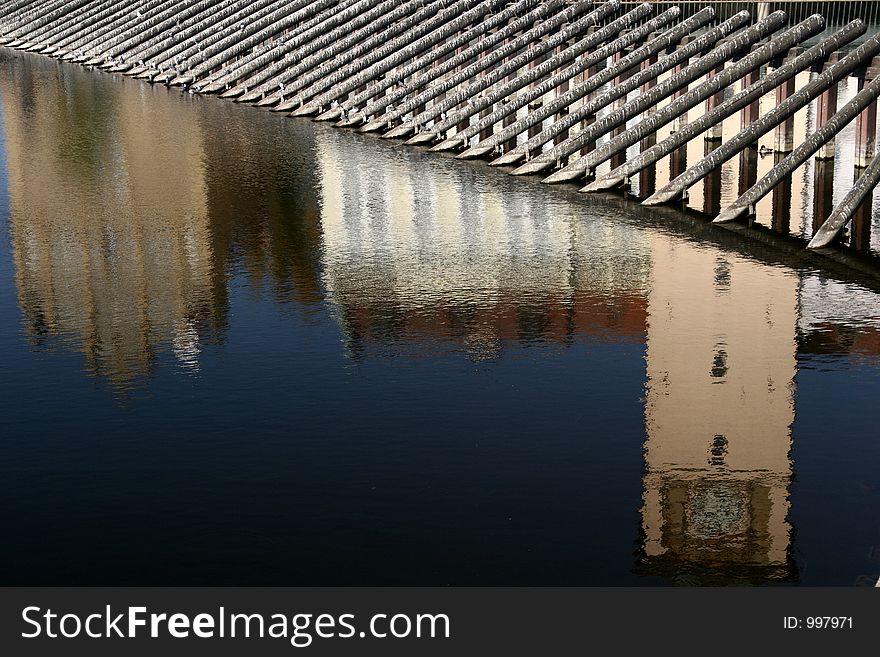 Automn in prag in tcheck republic, houses and buildings, view on the river from the bridge