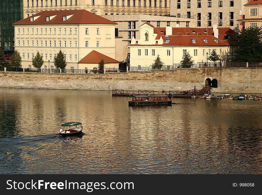 Automn in prag in tcheck republic, houses and buildings, river