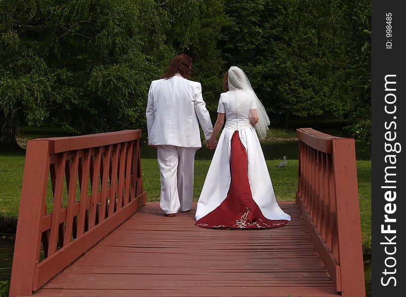 Bride and Groom Cross the bridge
