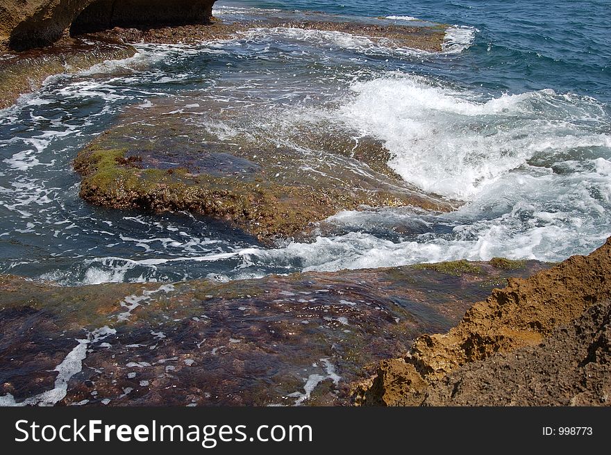 Water moving over reef rocks. Water moving over reef rocks