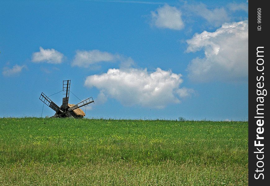 Windmill standing in Ukrainian museum of agriculture. Windmill standing in Ukrainian museum of agriculture