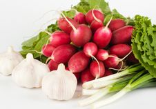 Spring Onions, Garlic, Lettuce And Radish Royalty Free Stock Photo Spring Onions, Garlic, Lettuce And Radish Royalty Free Stock Photo