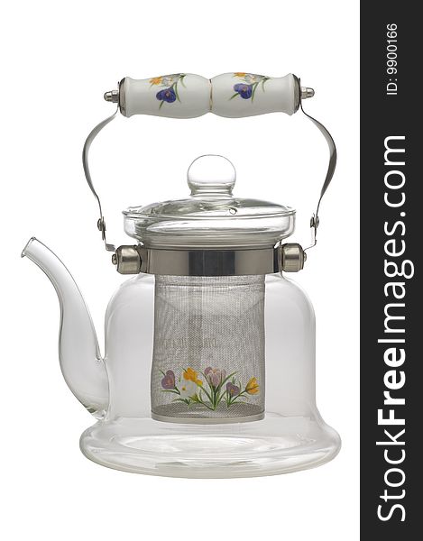 Empty glass teapot on white background. Empty glass teapot on white background