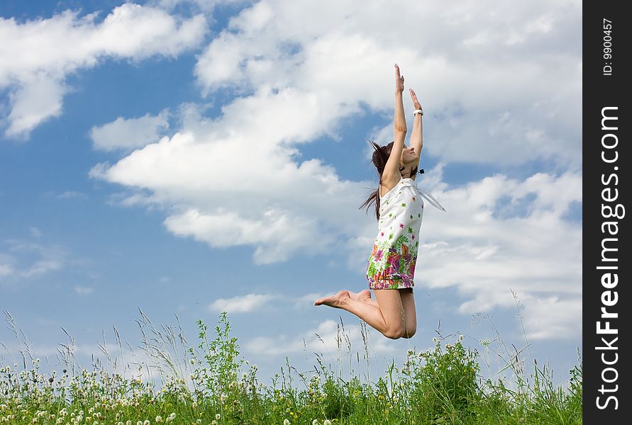 Young woman is jumping