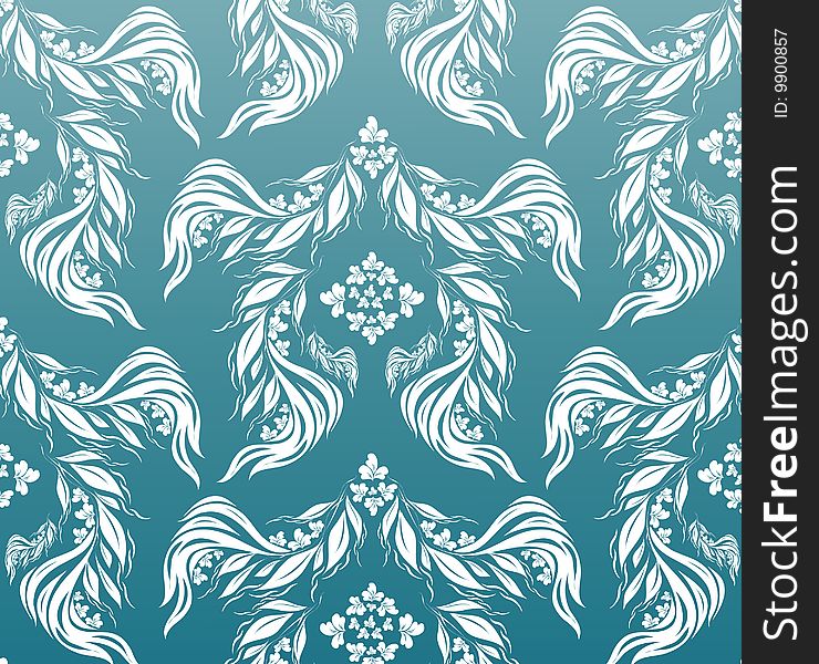 Vector decorative white seamless floral ornament on a blue background