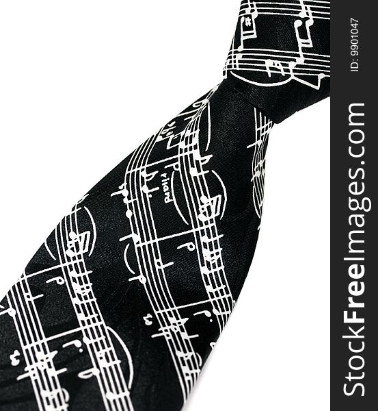 Black musical tie on the white background