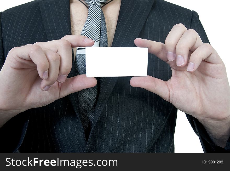Man holding a business card