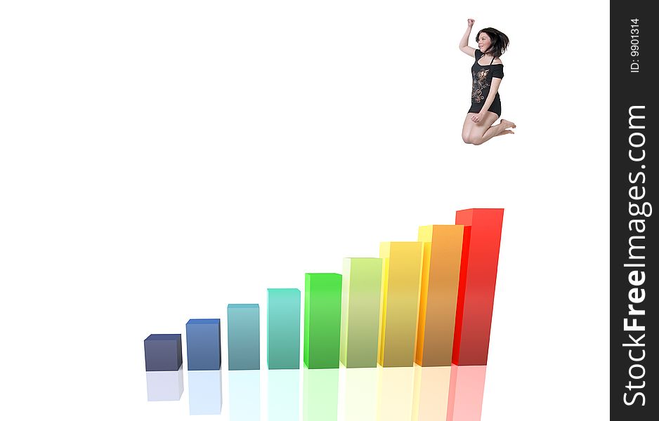 Satisfied young girl jumping on the graph