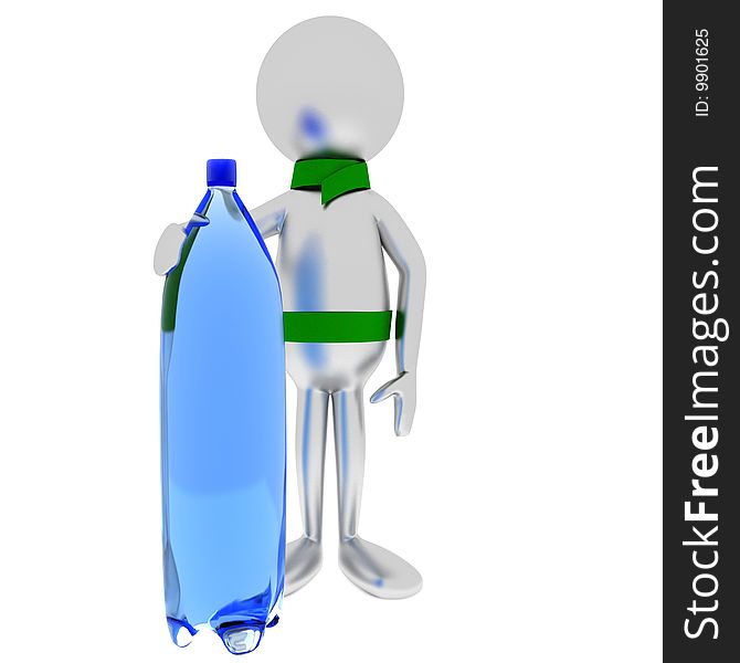 3D Man Holds Bottle Isolated On White