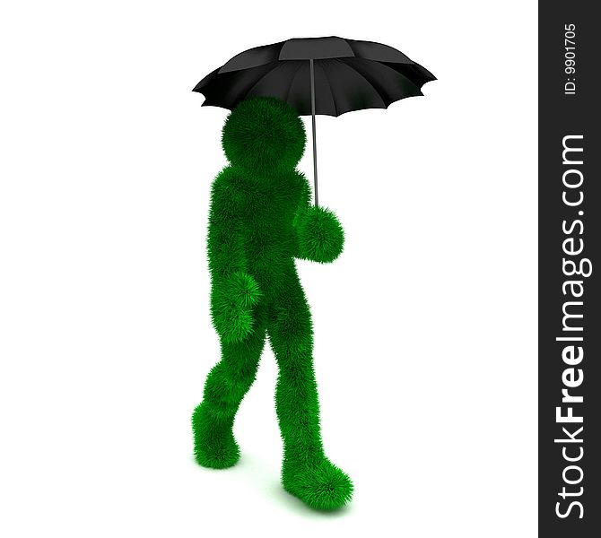 3D Man Holds An Umbrella Isolated On White.