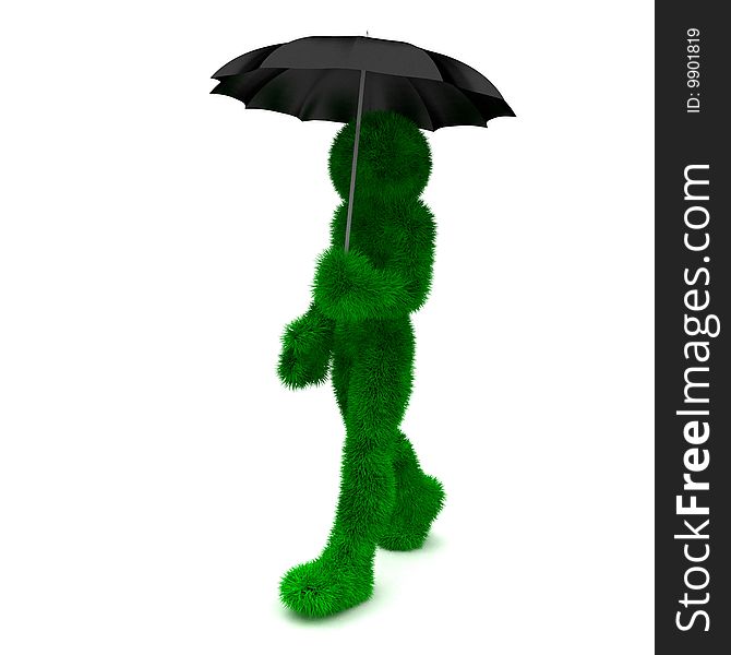 3D Man Holds An Umbrella Isolated On White.