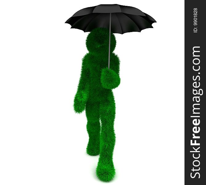 3D Man Holds An Umbrella Isolated On White.